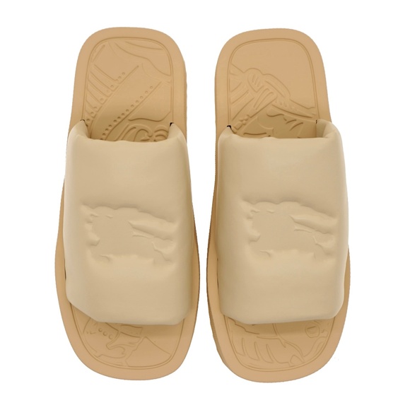 Burberry Knight Men Slab Slides Beige Leather Size 10 New main image 6